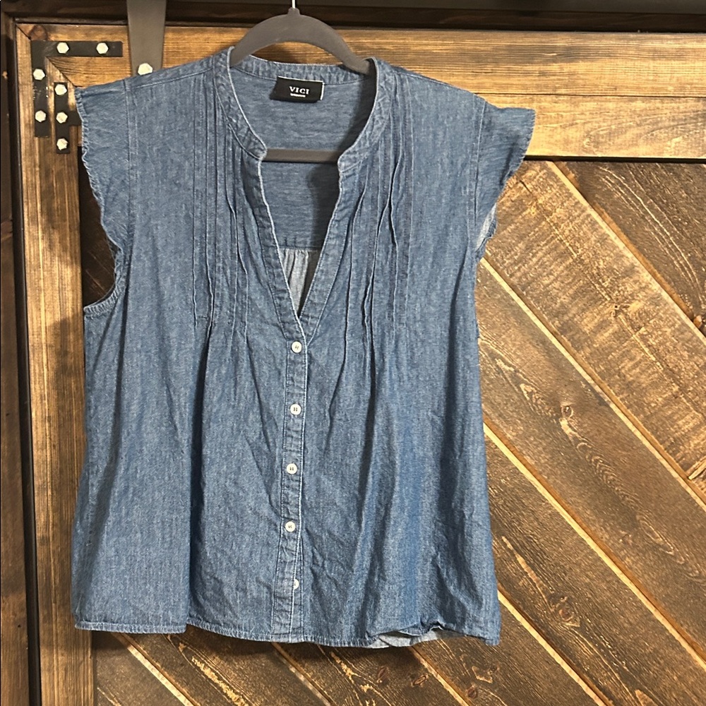 Vici Denim Blue Button-Down Blouse